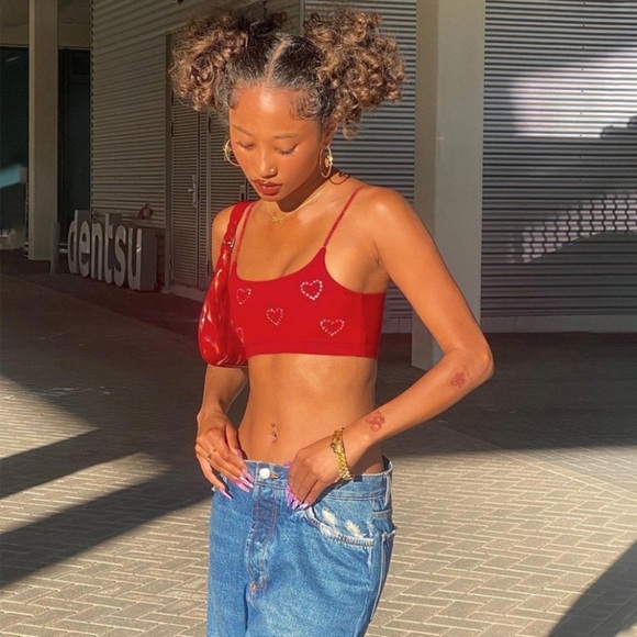 Women’s Red Rhinestone Crop Camisole - Picture 3 of 4